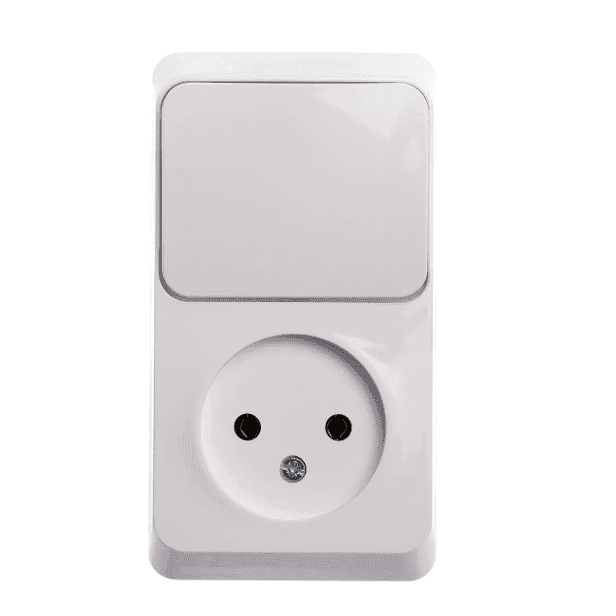 Блок комбинированный Systeme Electric Etude BPA16-204B, розетка 16А без заземления, без шторок, выключатель одноклавишный 10А, IP20, накладной монтаж, белый