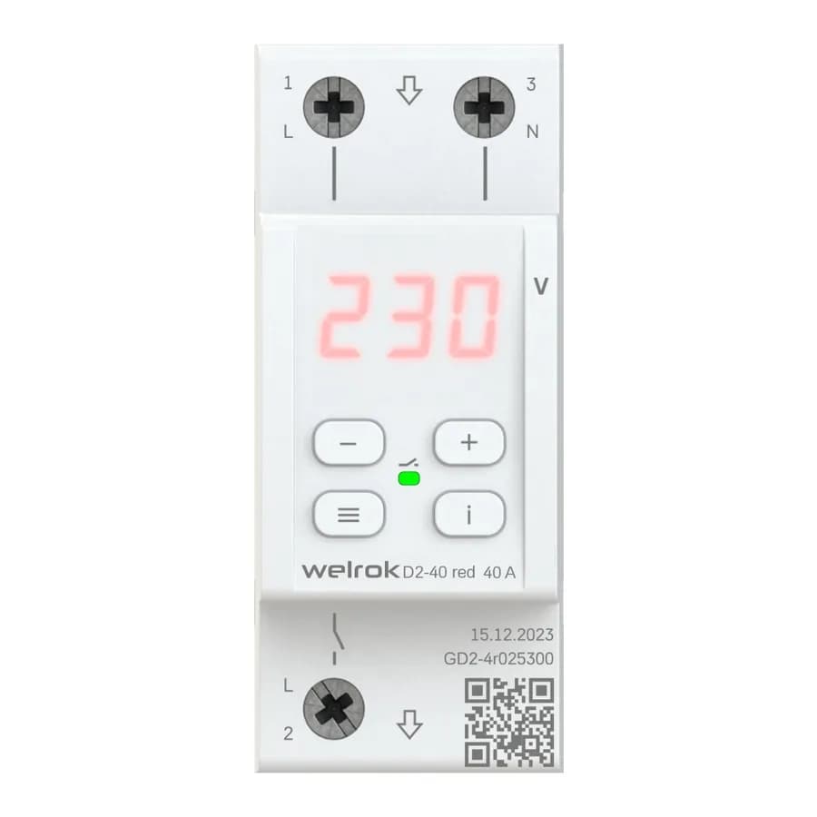Реле напряжения однофазное 40А Welrok D2-40