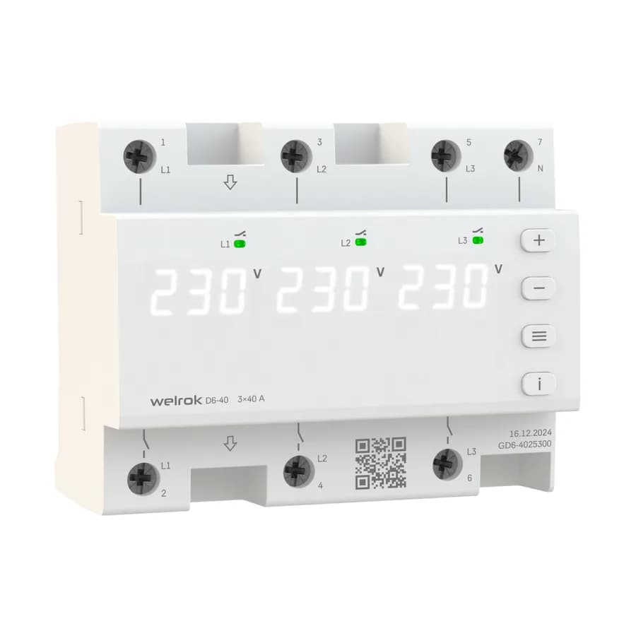 Реле напряжения трёхфазное 40А Welrok D6-40