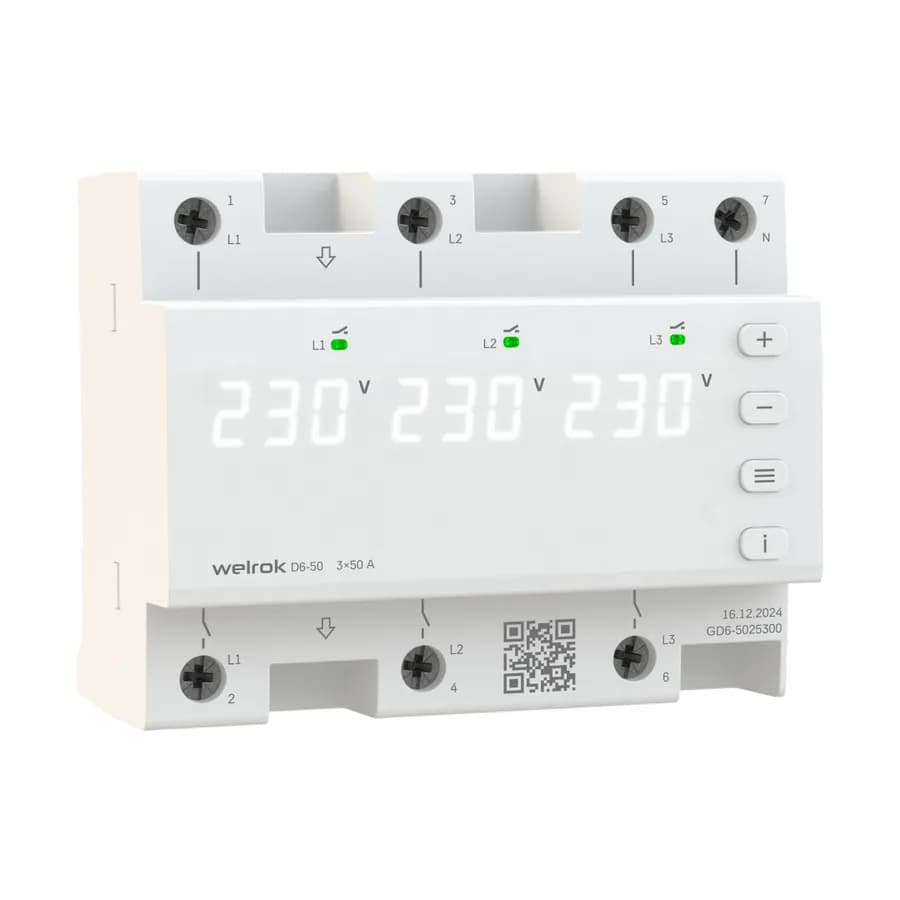 Реле напряжения трёхфазное 50А Welrok D6-50