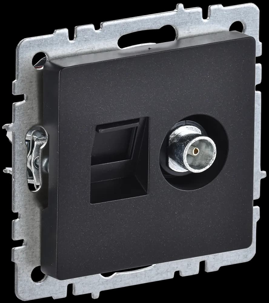 Розетка двойная TV + компьютерная IEK BRITE BR-AK20-1-K02 (черный)