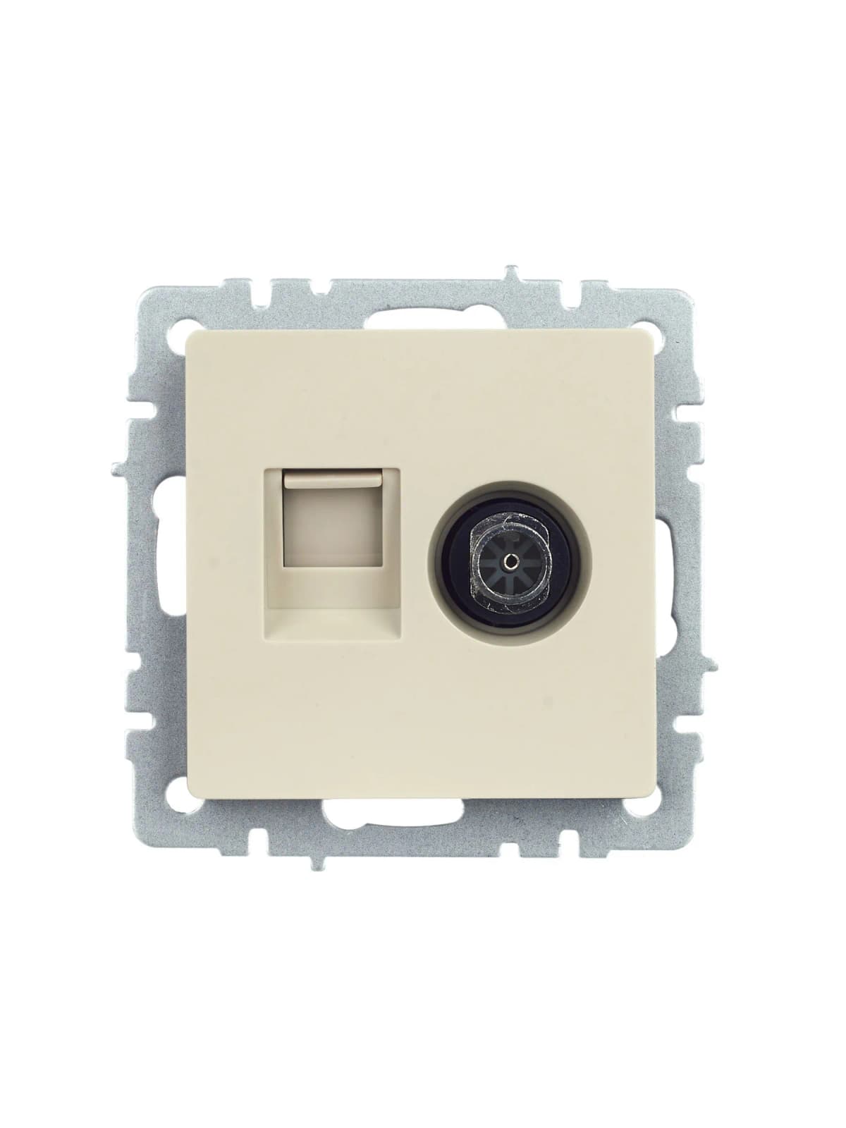 Розетка двойная TV + компьютерная IEK BRITE BR-AK20-1-K10 (бежевый), фото 4