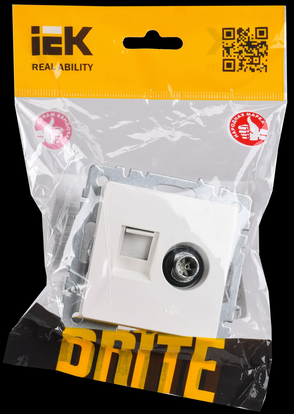 Розетка двойная TV + компьютерная IEK BRITE BR-AK20-1-K36 (жемчужный), фото 2