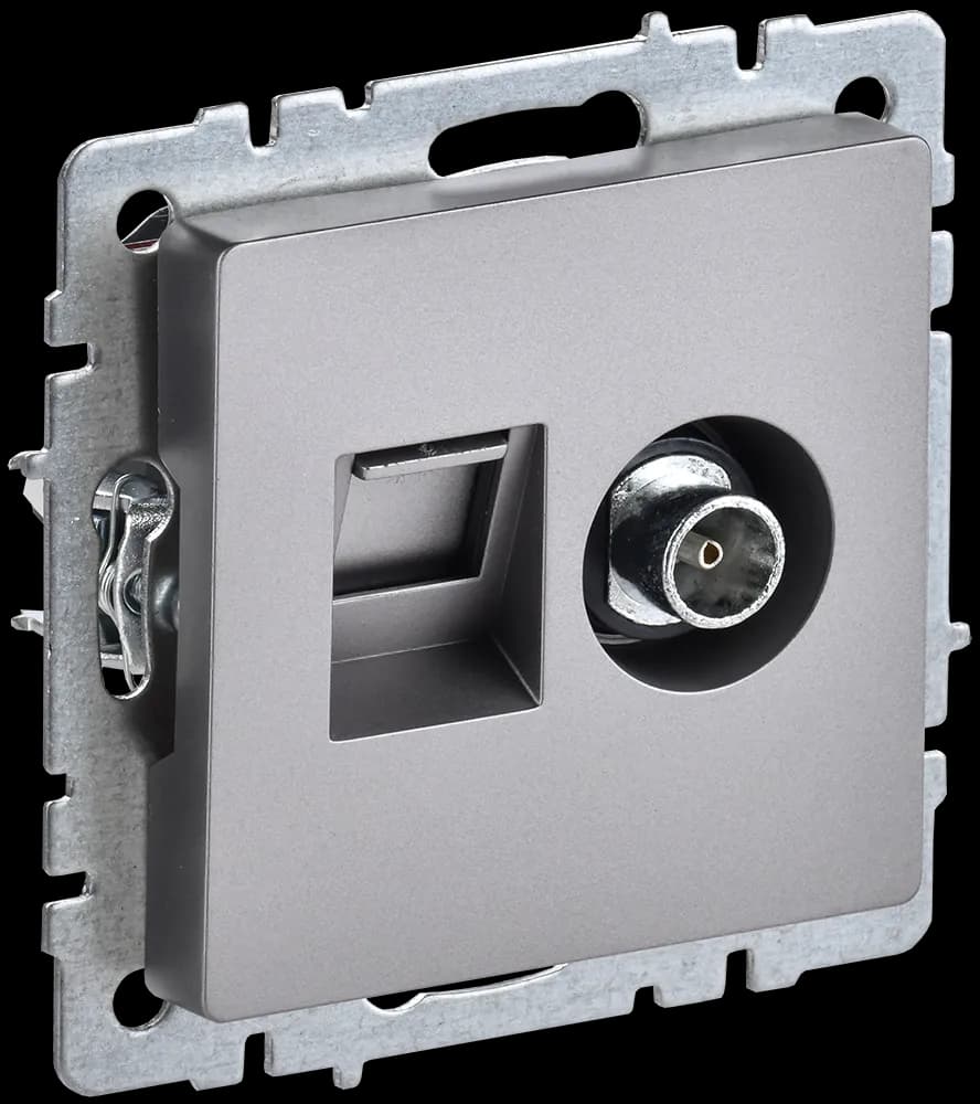 Розетка двойная TV + компьютерная IEK BRITE BR-AK20-1-K46 (сталь)