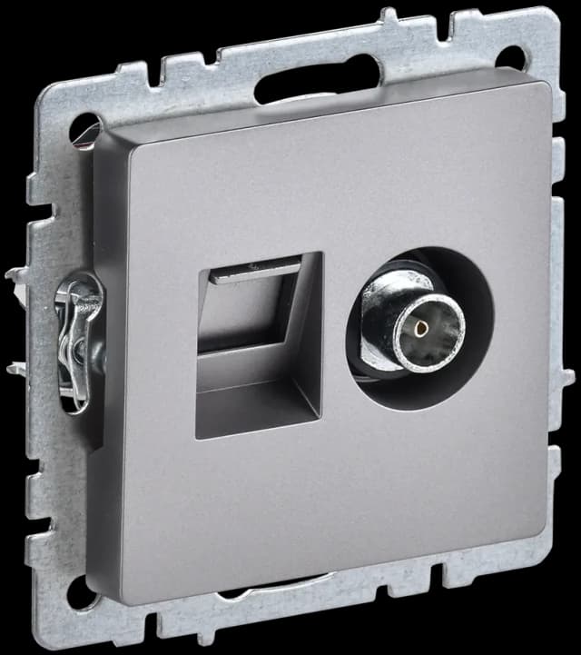 Розетка двойная TV + компьютерная IEK BRITE BR-AK20-1-K46 (сталь)