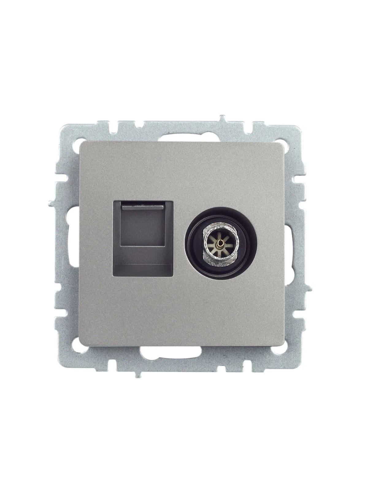 Розетка двойная TV + компьютерная IEK BRITE BR-AK20-1-K46 (сталь), фото 2