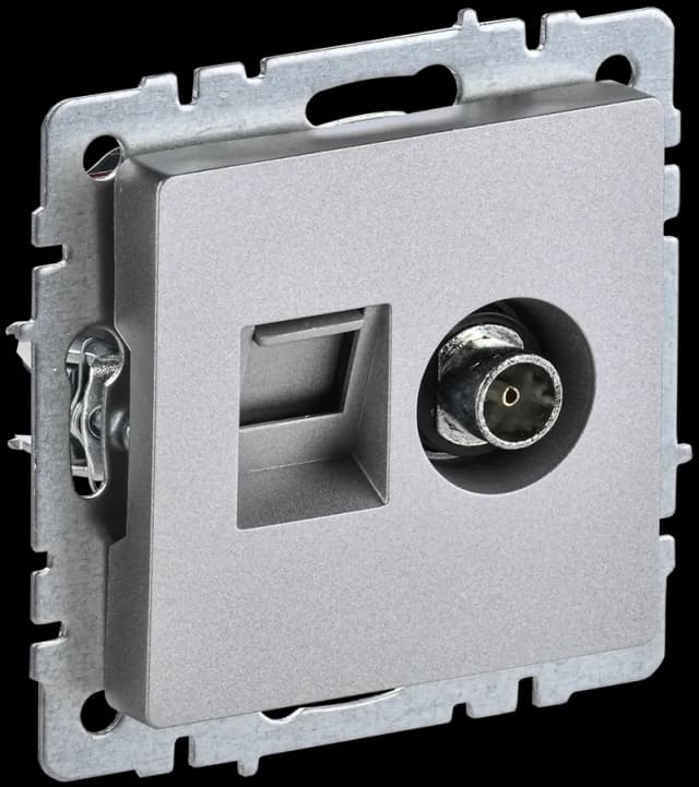Розетка двойная TV + компьютерная IEK BRITE BR-AK20-1-K47 (алюминий)