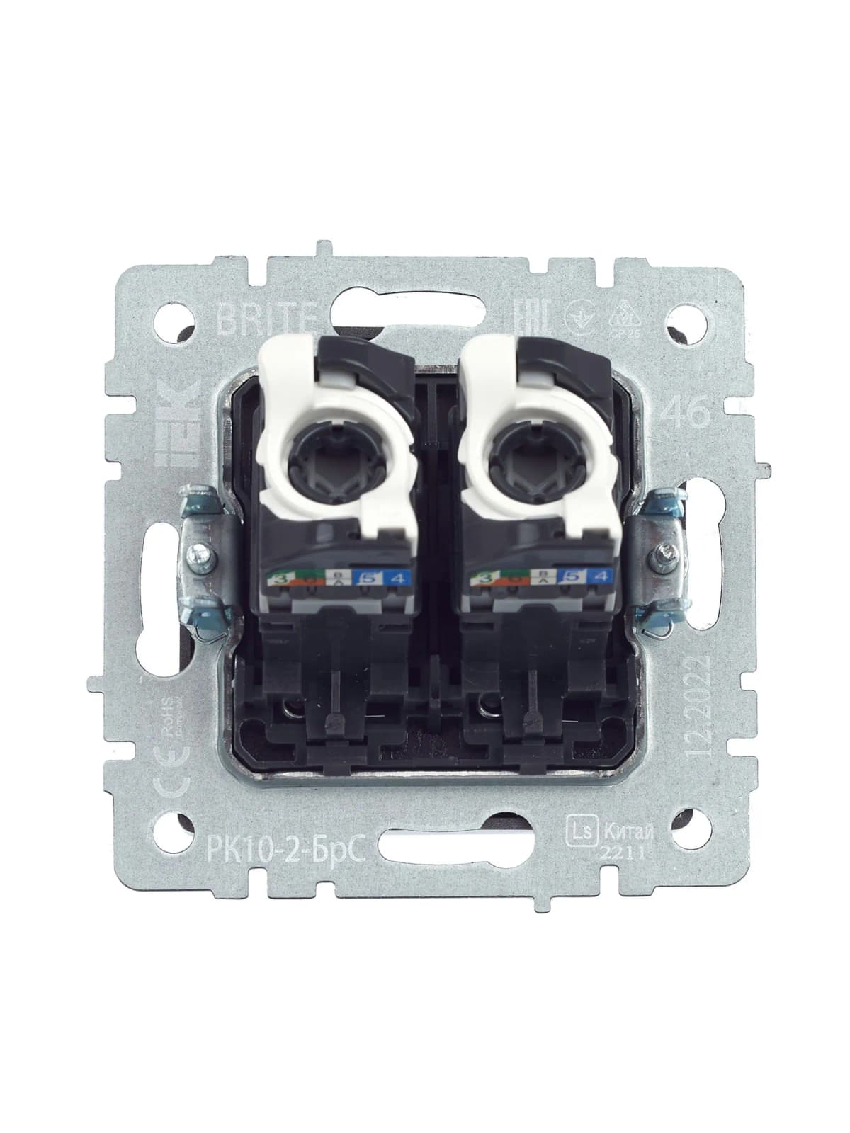 Розетка двойная компьютерная IEK BRITE BR-K20-1-K46 (сталь), фото 4