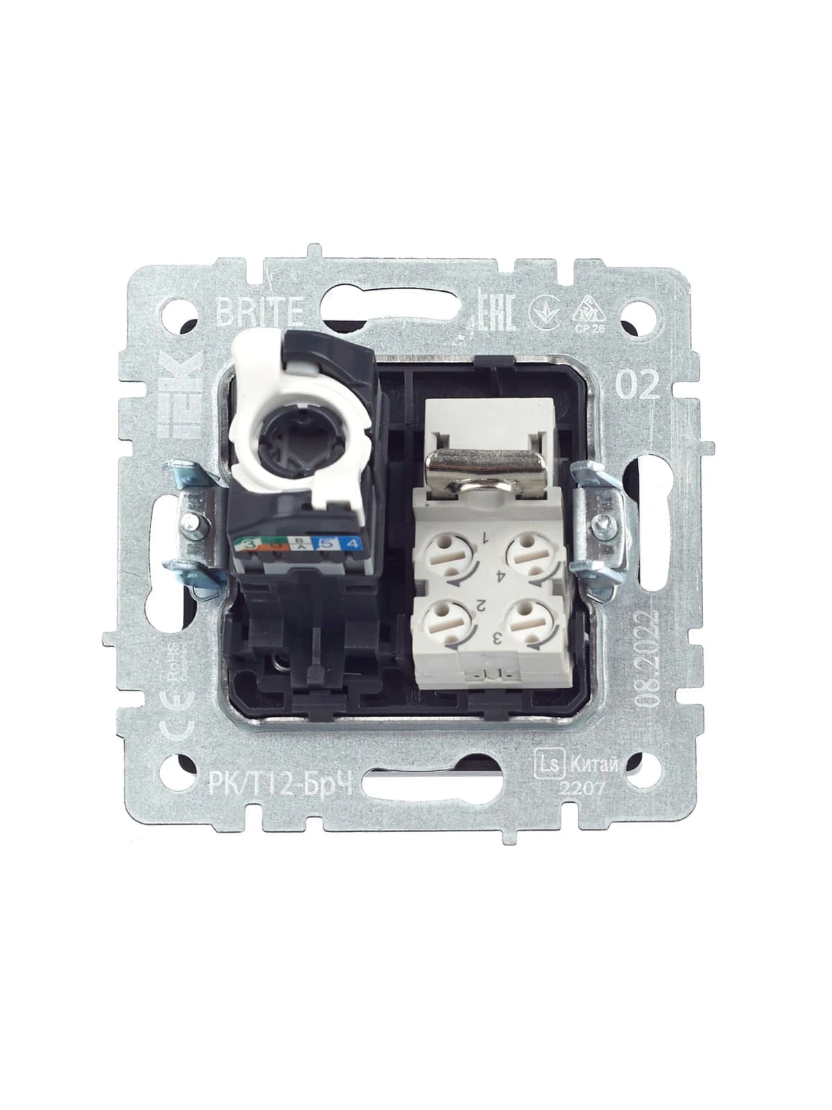 Розетка двойная компьютерная + телефонная IEK BRITE BR-KT20-O-1-K02 (черный), фото 2