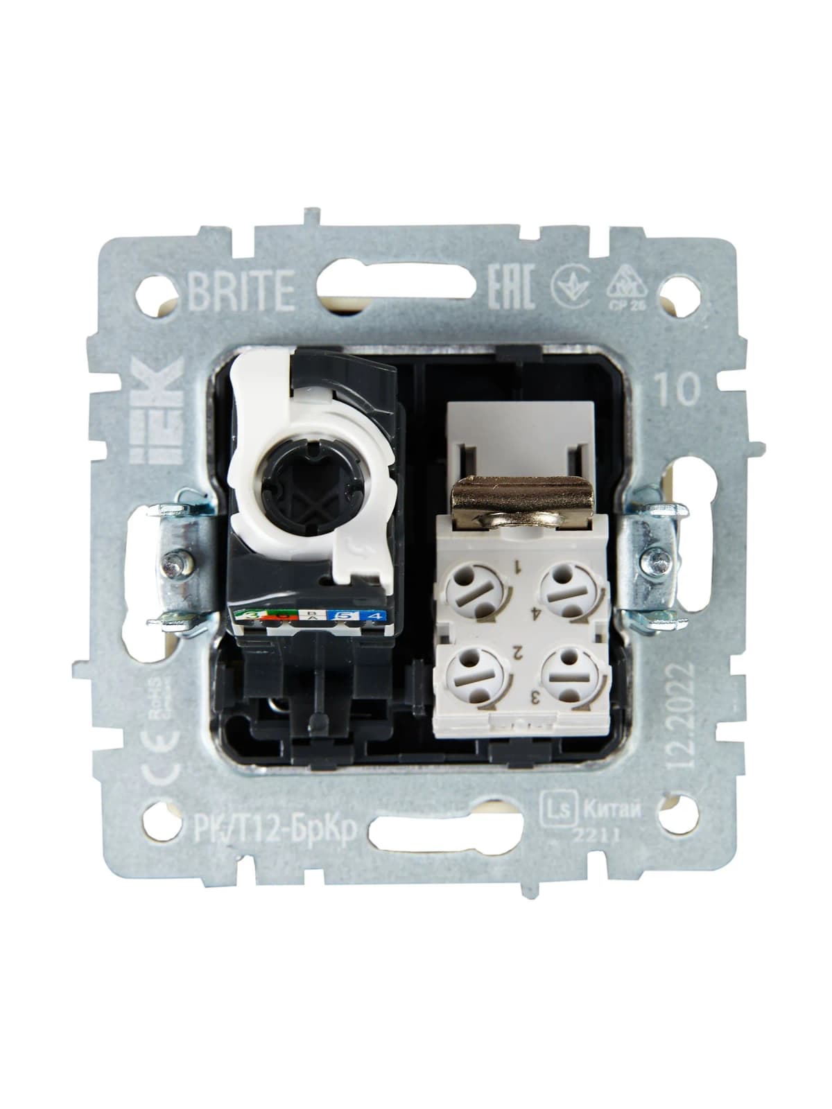 Розетка двойная компьютерная + телефонная IEK BRITE BR-KT20-O-1-K10 (бежевый), фото 4