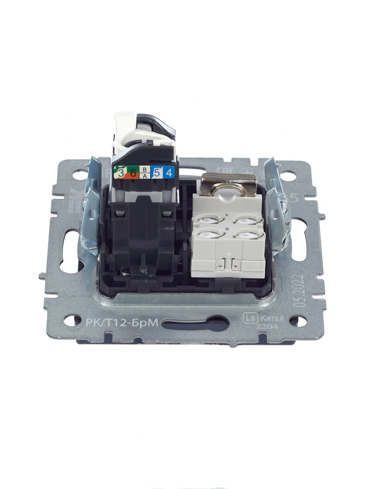 Розетка двойная компьютерная + телефонная IEK BRITE BR-KT20-O-1-K35 (маренго), фото 4