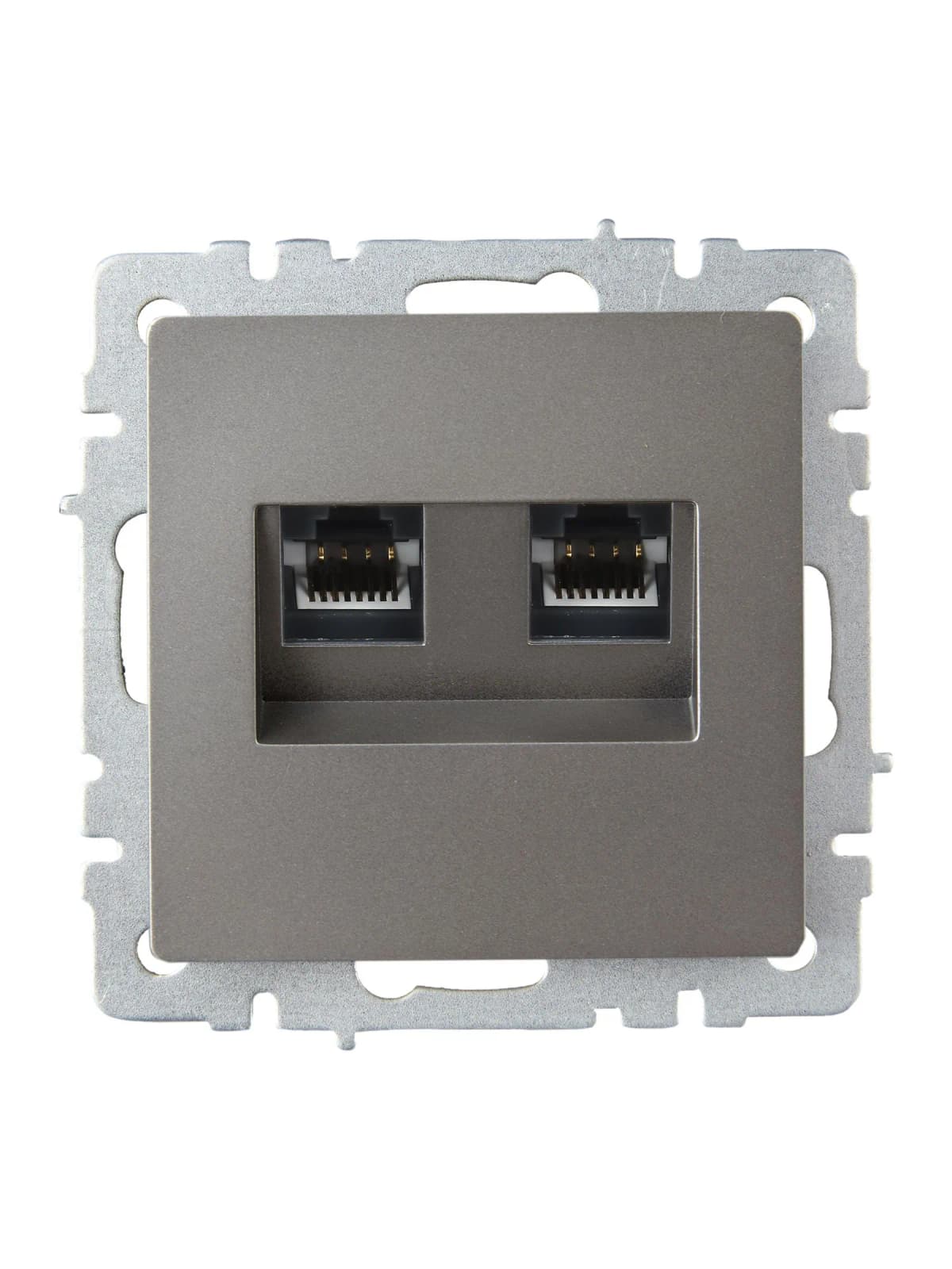 Розетка двойная компьютерная + телефонная IEK BRITE BR-KT20-O-1-K46 (сталь), фото 4