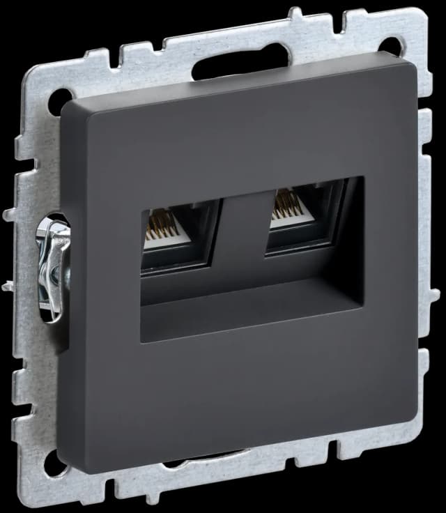 Розетка двойная компьютерная + телефонная IEK BRITE BR-KT20-O-1-K53 (графит)