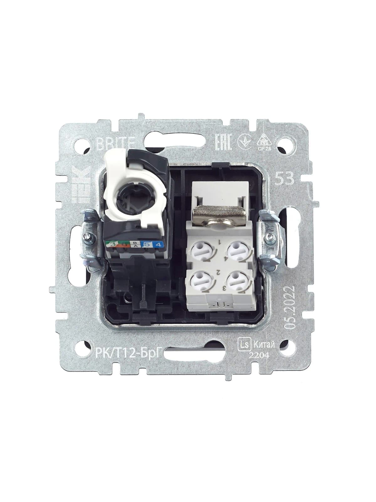 Розетка двойная компьютерная + телефонная IEK BRITE BR-KT20-O-1-K53 (графит), фото 4