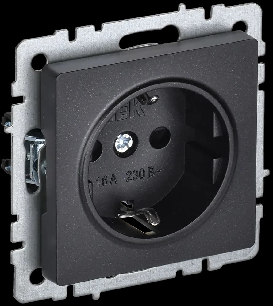 Розетка с заземлением IEK BRITE BR-R11-16-K02 (черный)
