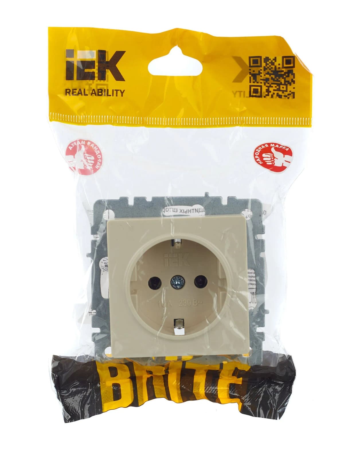 Розетка с заземлением IEK BRITE BR-R11-16-K10 (бежевый), фото 2