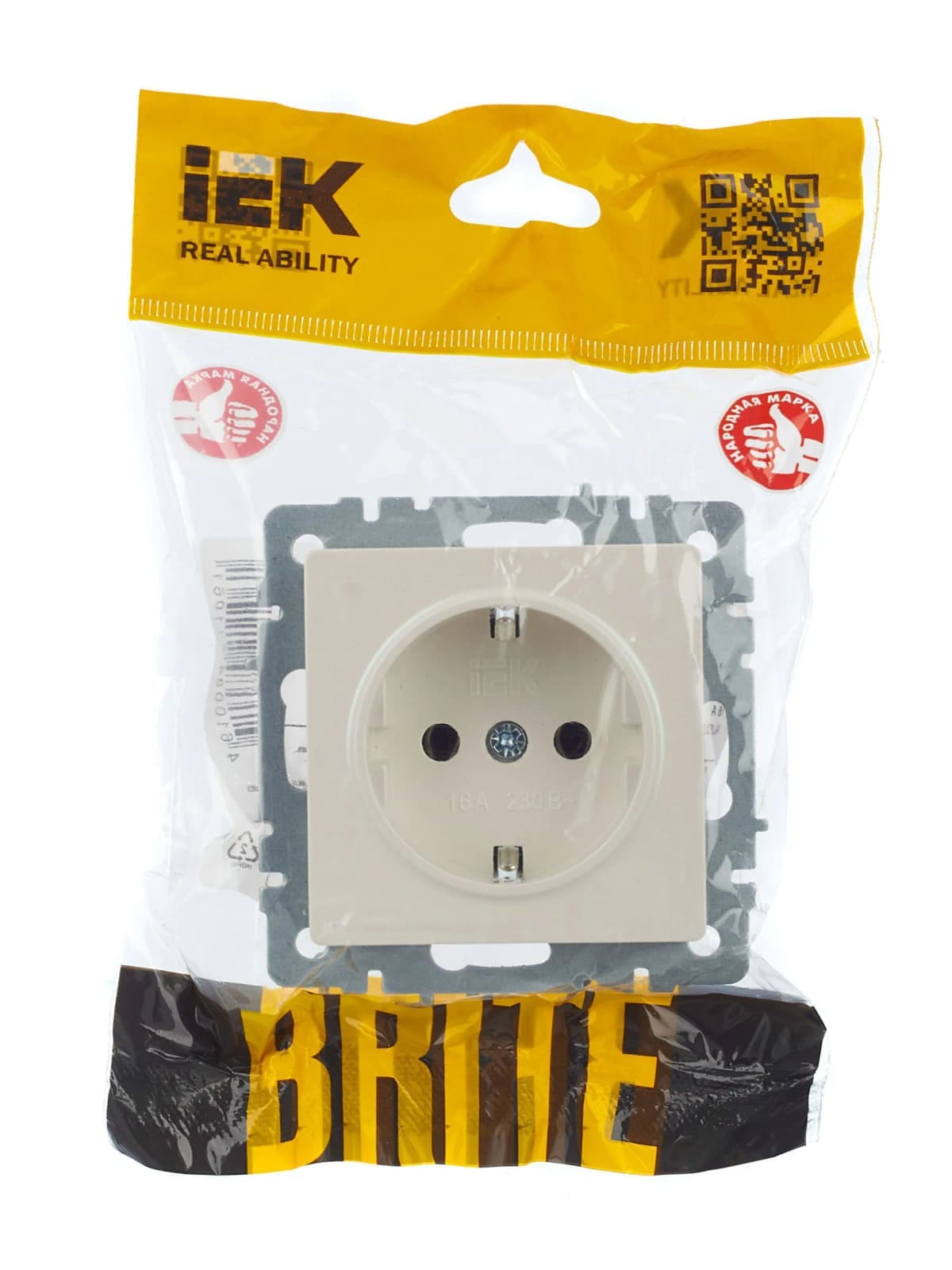Розетка с заземлением IEK BRITE BR-R11-16-K36 (жемчужный), фото 3