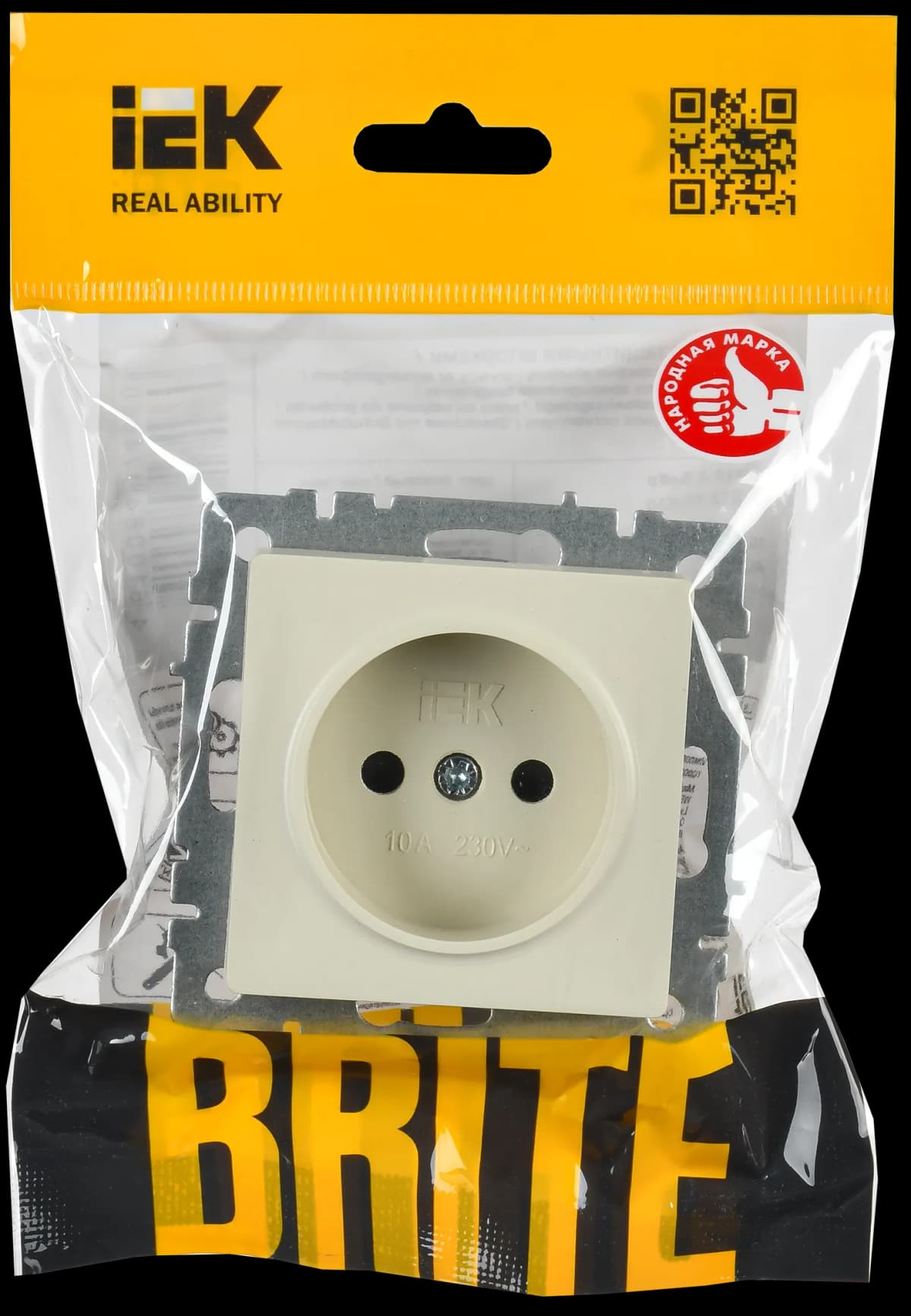 Розетка без заземления с защитными шторками IEK BRITE BR-R13-10-K10 (бежевый), фото 2