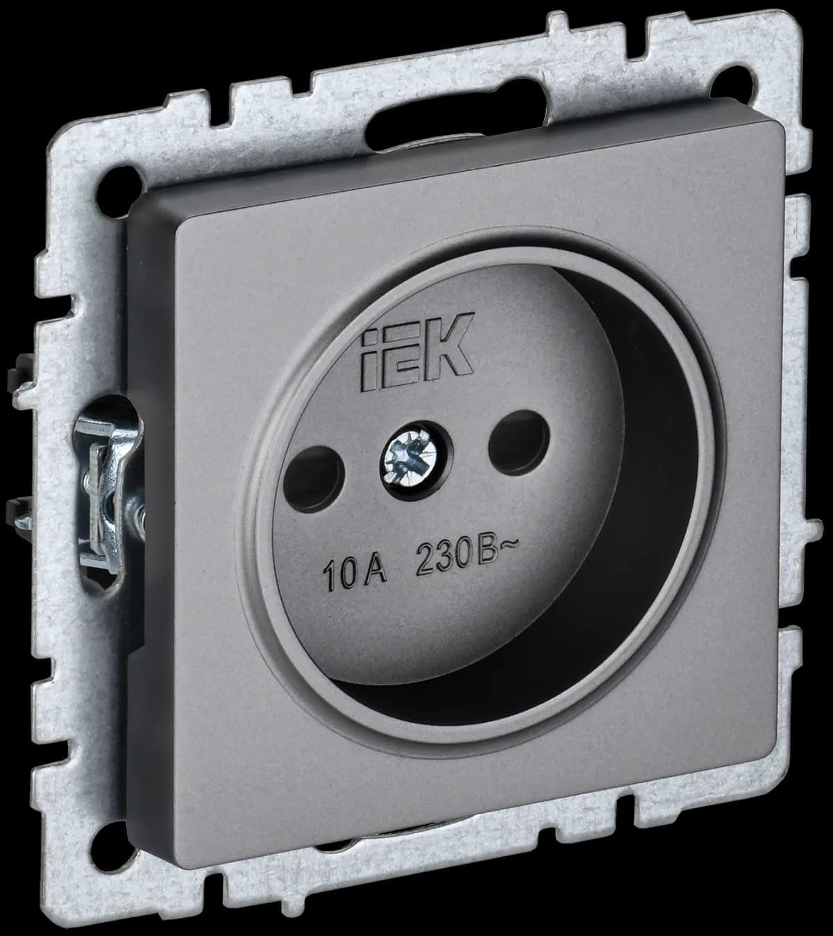 Розетка без заземления с защитными шторками IEK BRITE BR-R13-10-K46 (сталь)
