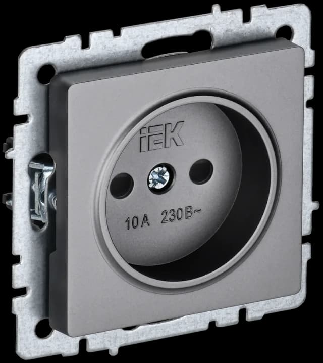 Розетка без заземления с защитными шторками IEK BRITE BR-R13-10-K46 (сталь)