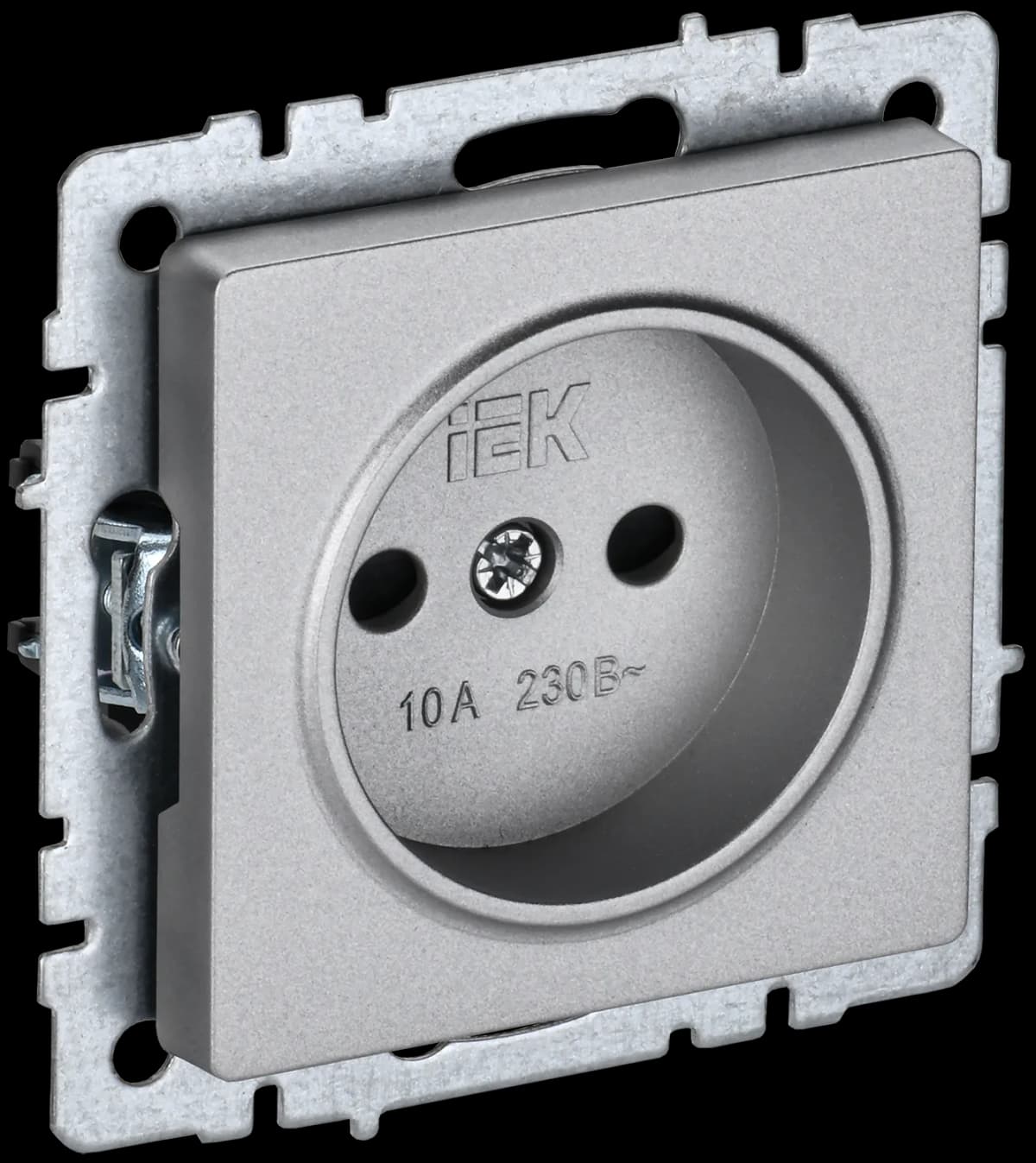 Розетка без заземления с защитными шторками IEK BRITE BR-R13-10-K47 (алюминий)