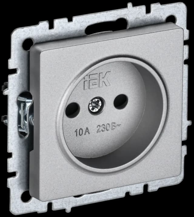 Розетка без заземления с защитными шторками IEK BRITE BR-R13-10-K47 (алюминий)