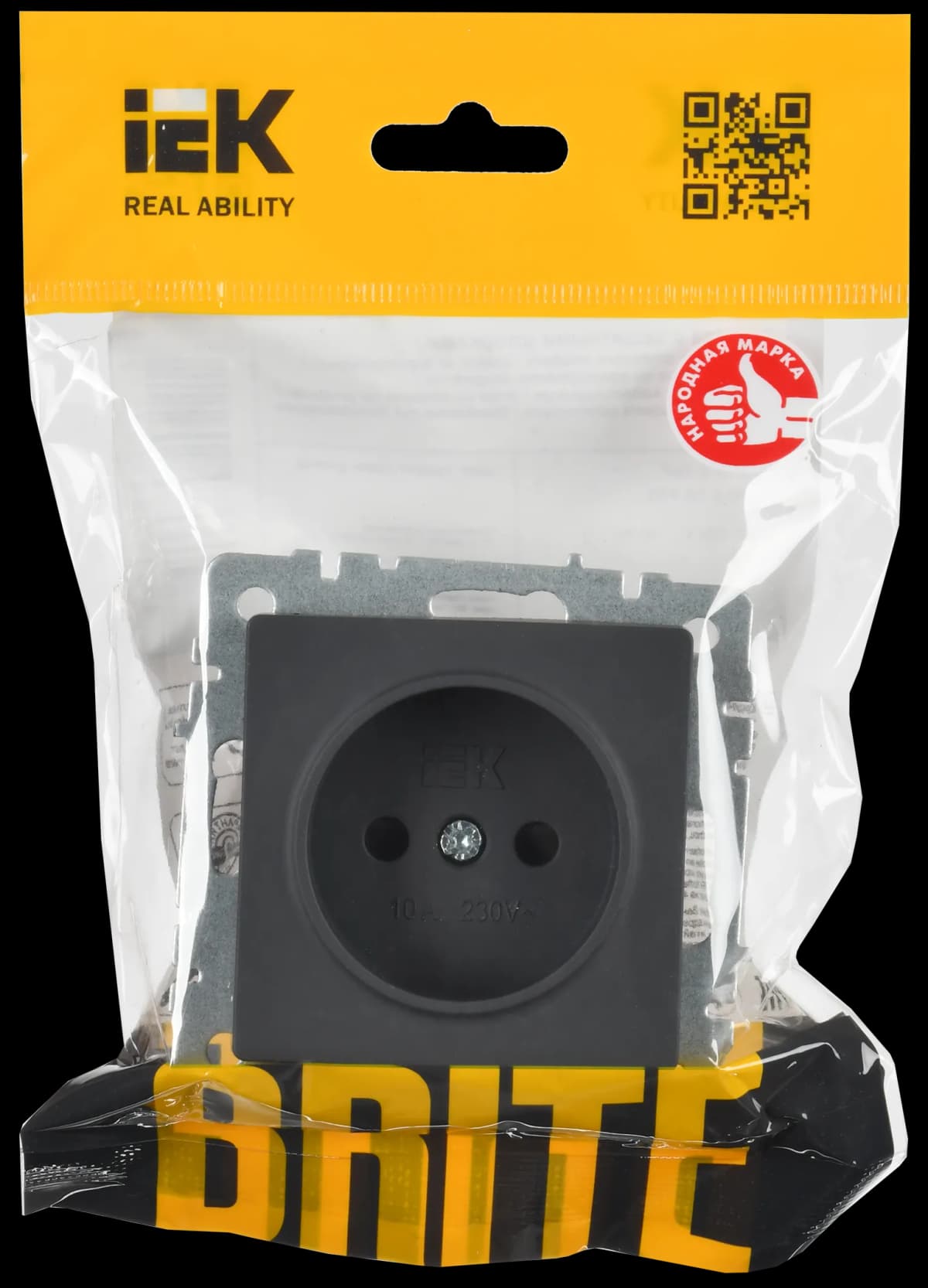 Розетка без заземления с защитными шторками IEK BRITE BR-R13-10-K53 (графит), фото 2