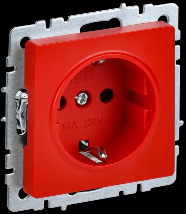 Розетка с заземлением и защитными шторками IEK BRITE BR-R14-16-K04 (красный)