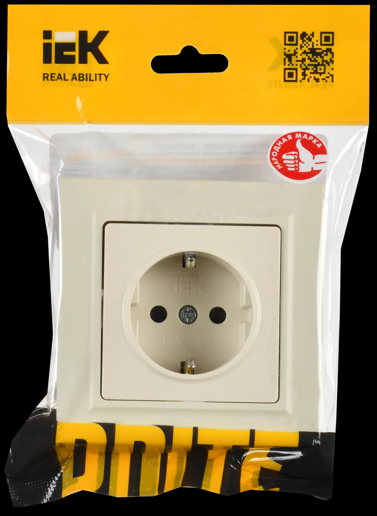 Розетка с заземлением и защитными шторками IEK BRITE BR-R14-16-K10-F (бежевый), фото 2