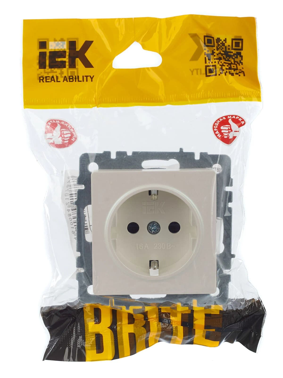 Розетка с заземлением и защитными шторками IEK BRITE BR-R14-16-K36 (жемчужный), фото 3