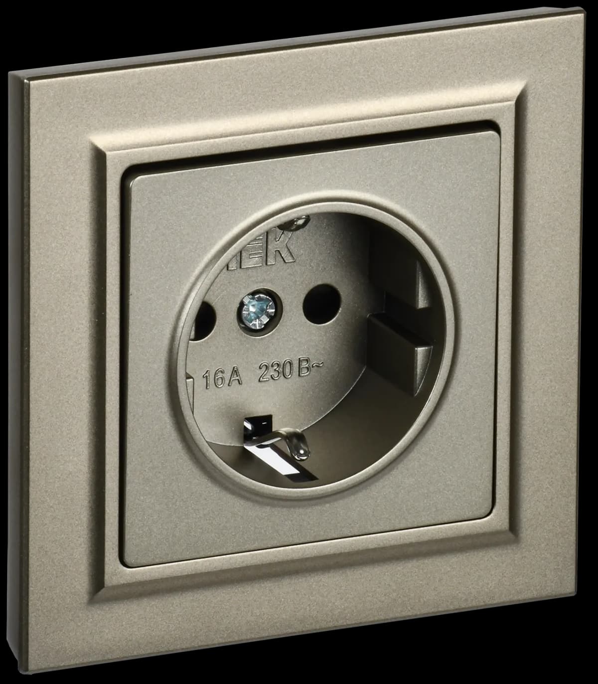 Розетка с заземлением и защитными шторками IEK BRITE BR-R14-16-K37-F (шампань)