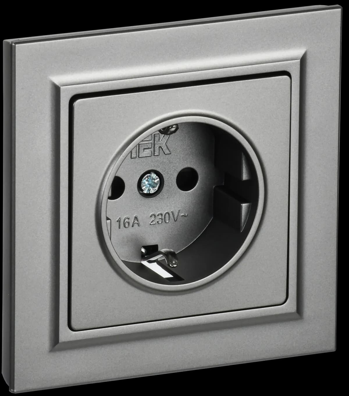 Розетка с заземлением и защитными шторками IEK BRITE BR-R14-16-K46-F (сталь)