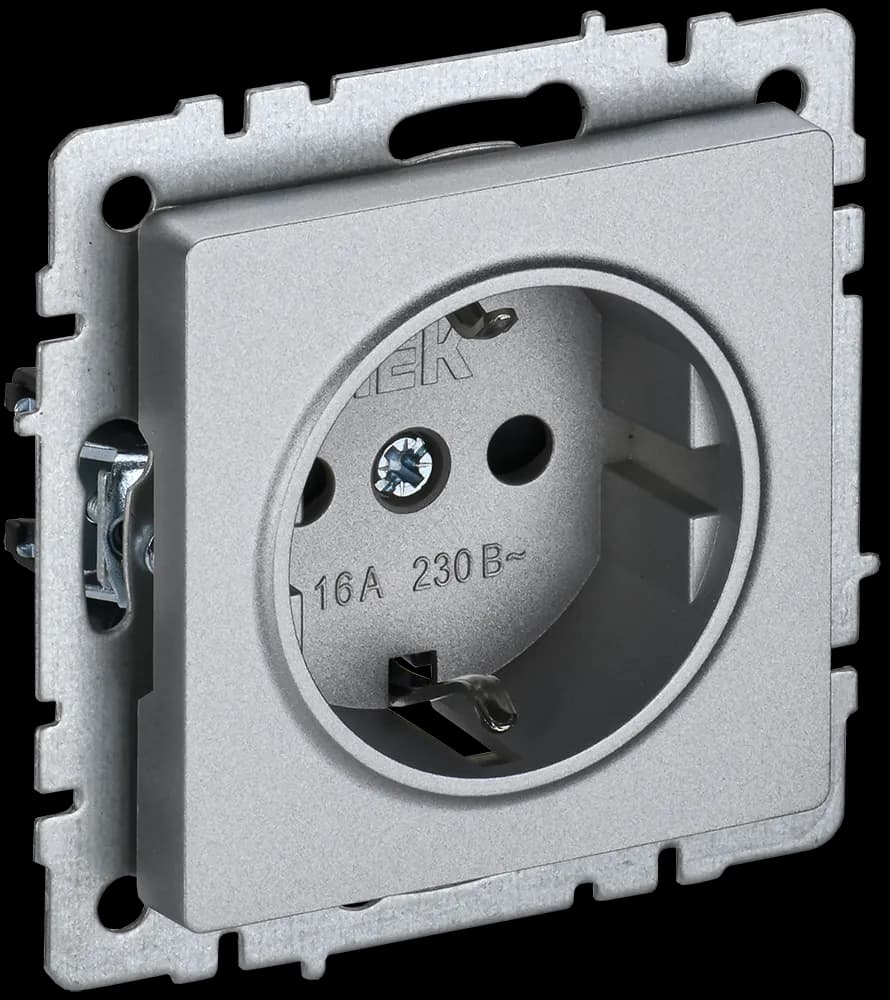 Розетка с заземлением и защитными шторками IEK BRITE BR-R14-16-K47 (алюминий)