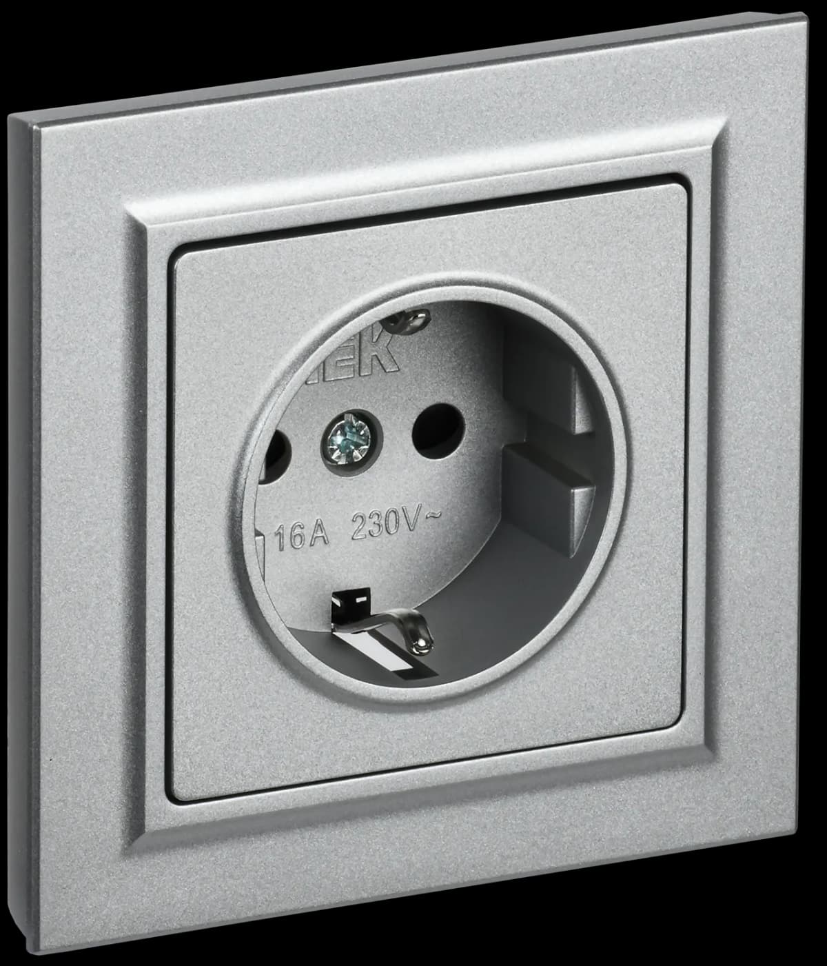 Розетка с заземлением и защитными шторками IEK BRITE BR-R14-16-K47-F (алюминий)