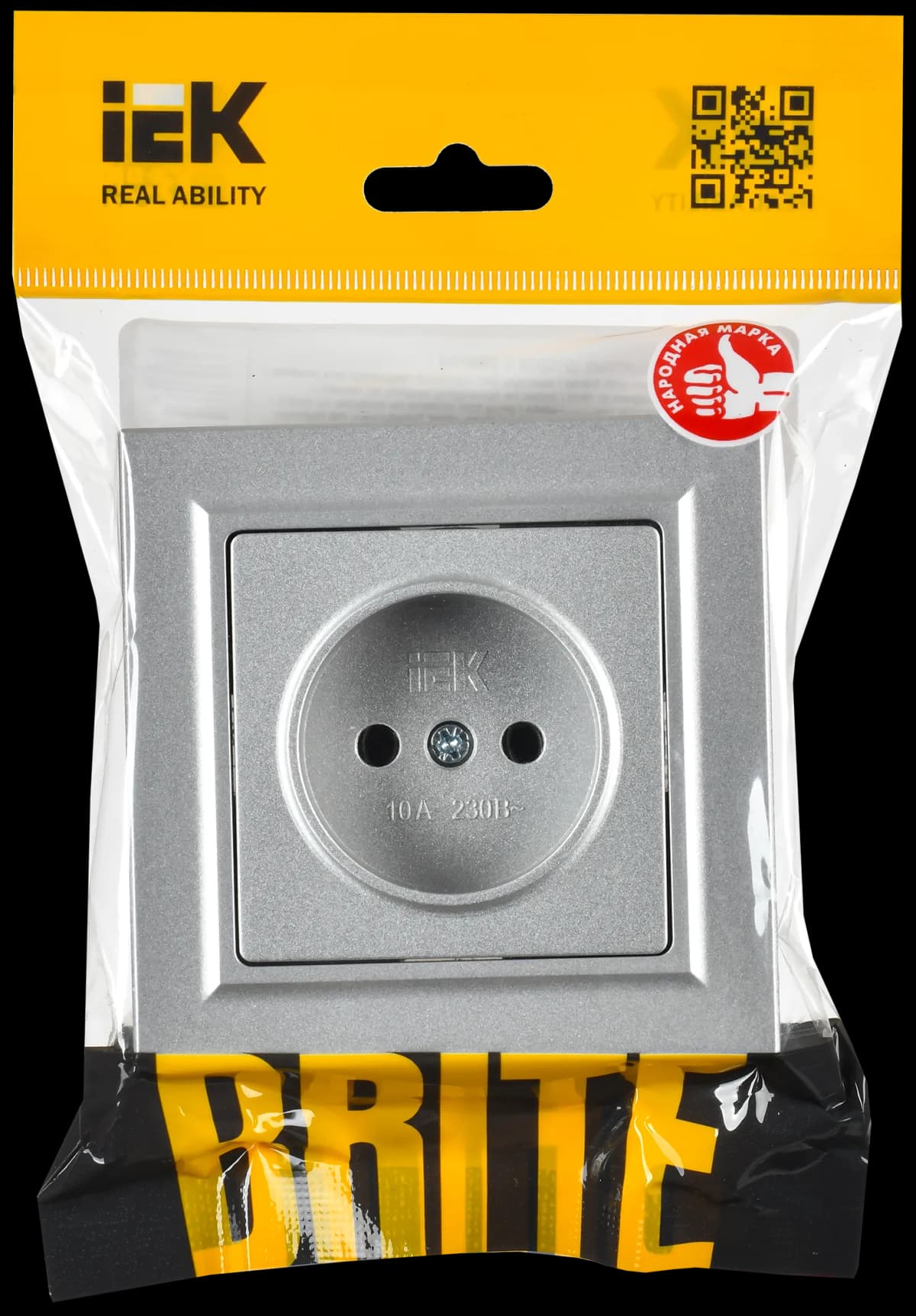Розетка с заземлением и защитными шторками IEK BRITE BR-R14-16-K47-F (алюминий), фото 2