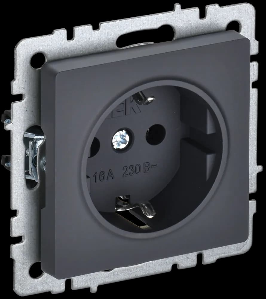 Розетка с заземлением и защитными шторками IEK BRITE BR-R14-16-K53 (графит)