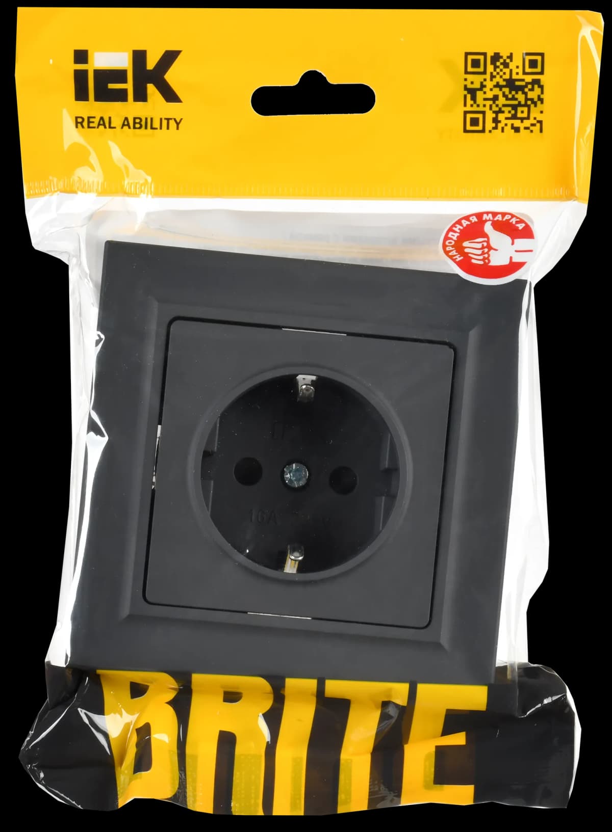 Розетка с заземлением и защитными шторками IEK BRITE BR-R14-16-K53-F (графит), фото 2