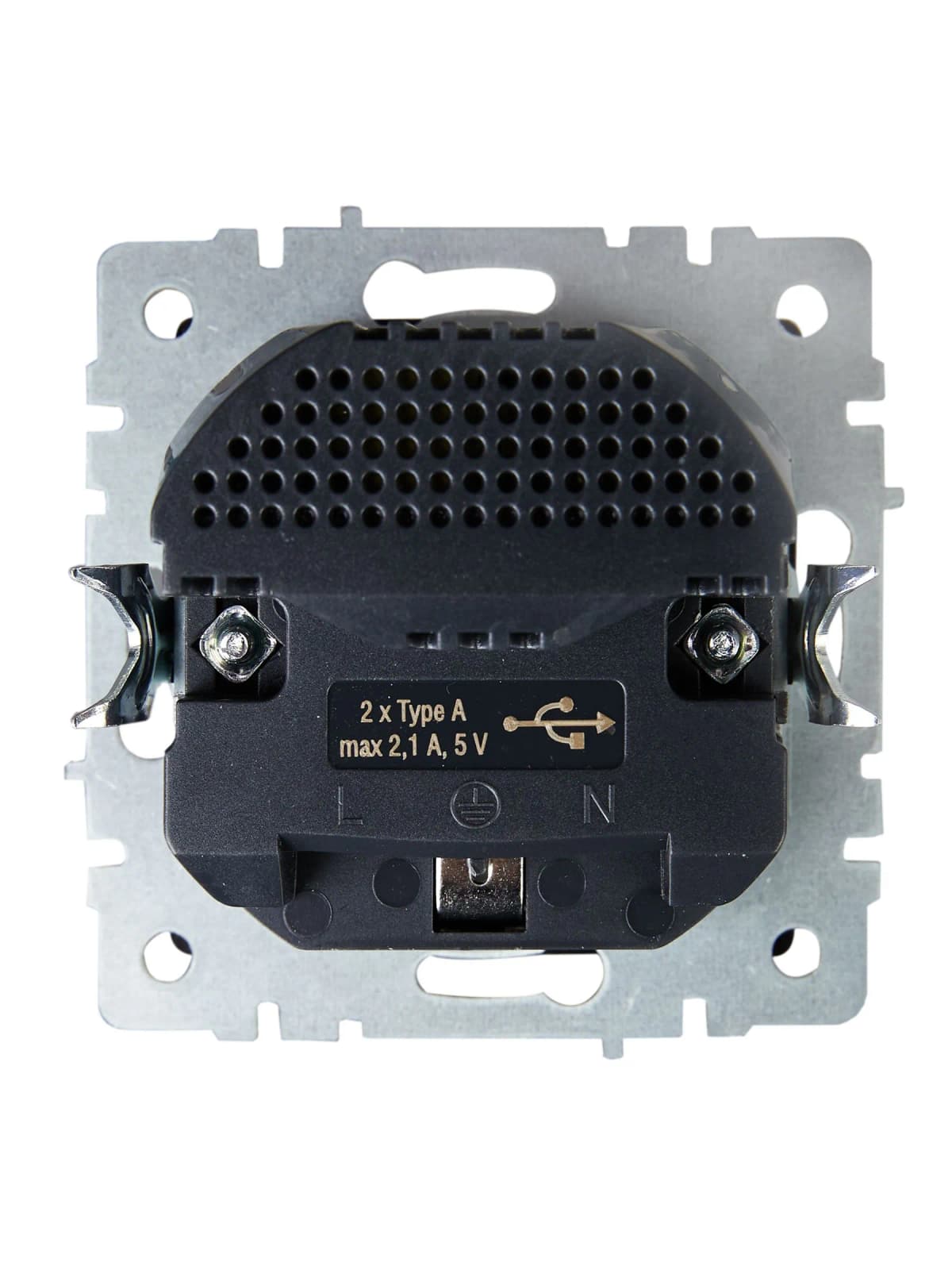Розетка USB с заземлением и защитными шторками IEK BRITE BR-R14-16-U21-D21-K35 (маренго), фото 4