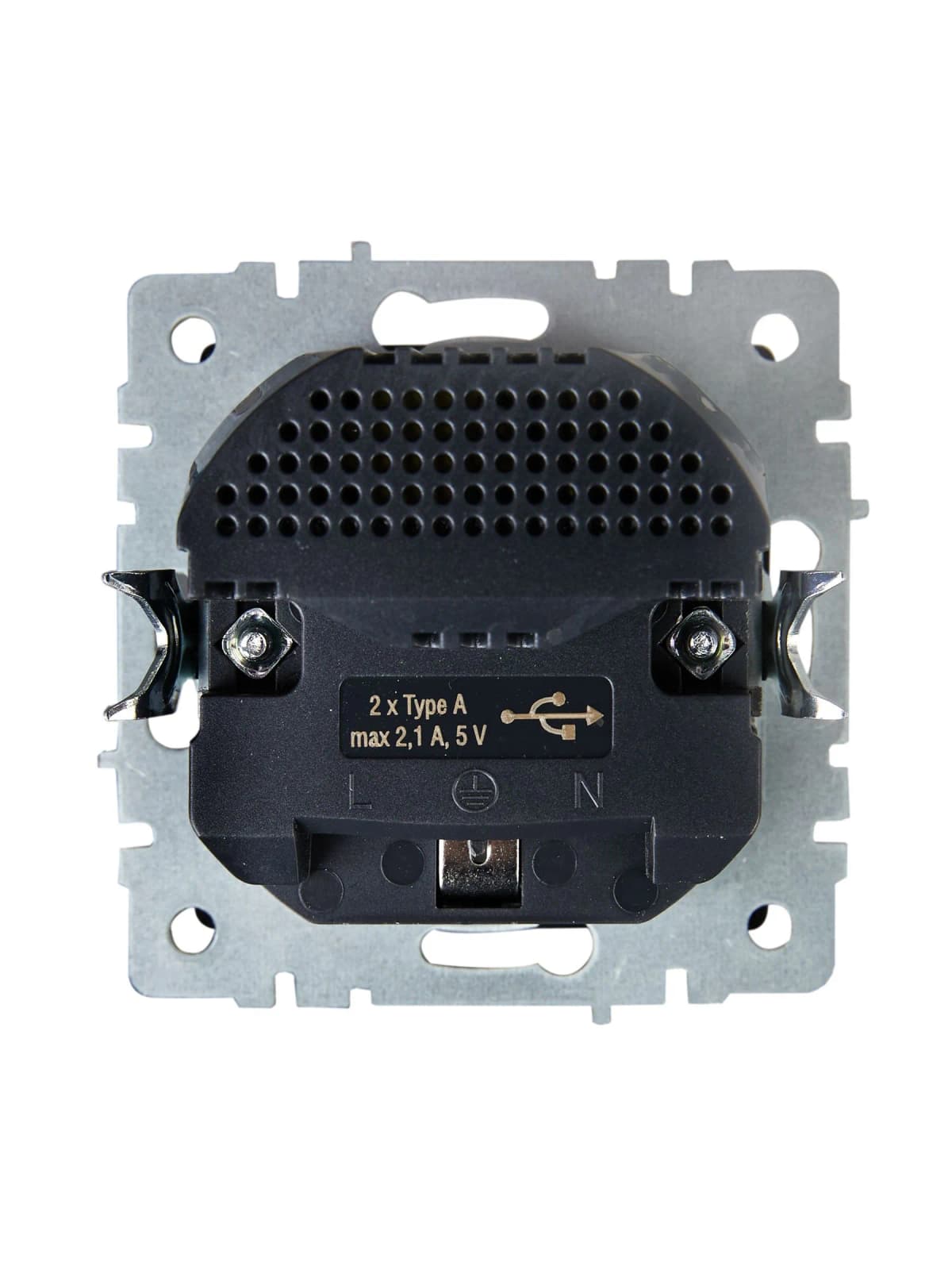 Розетка USB с заземлением и защитными шторками IEK BRITE BR-R14-16-U21-D21-K37 (шампань), фото 3