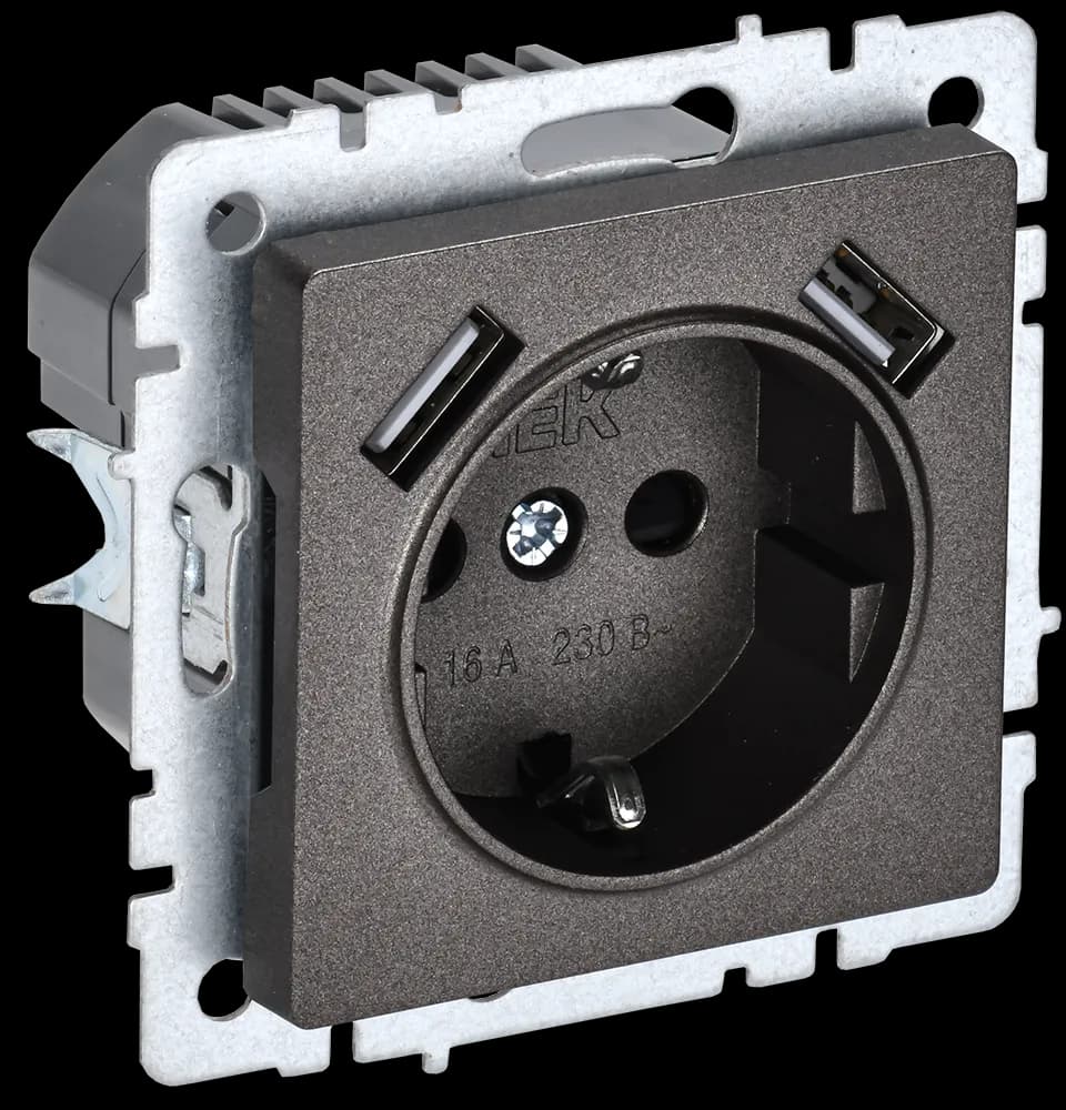 Розетка USB с заземлением и защитными шторками IEK BRITE BR-R14-16-U21-D21-K45 (бронза)