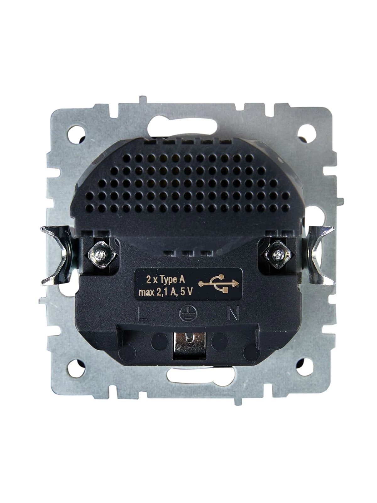 Розетка USB с заземлением и защитными шторками IEK BRITE BR-R14-16-U21-D21-K47 (алюминий), фото 2