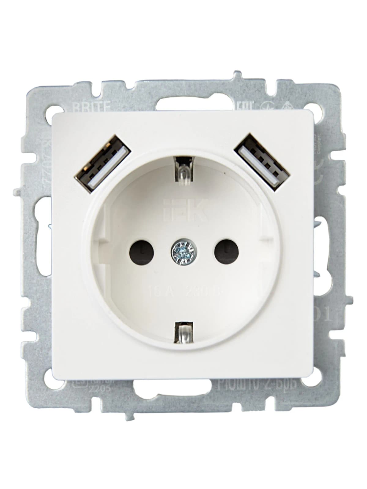 Розетка USB с заземлением и защитными шторками IEK BRITE BR-R14-16-U21-D31-K01 (белый), фото 3