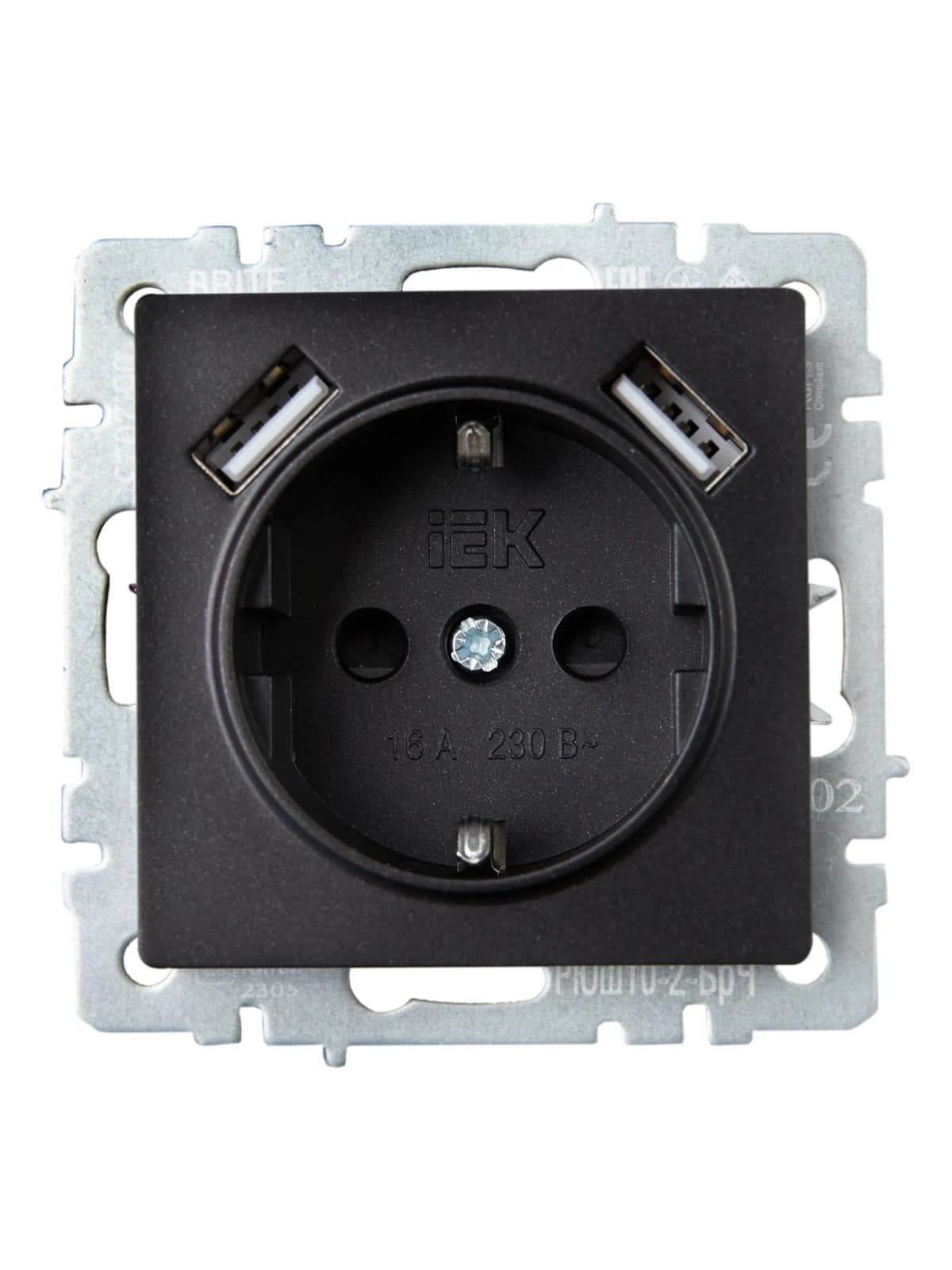 Розетка USB с заземлением и защитными шторками IEK BRITE BR-R14-16-U21-D31-K02 (черный), фото 4