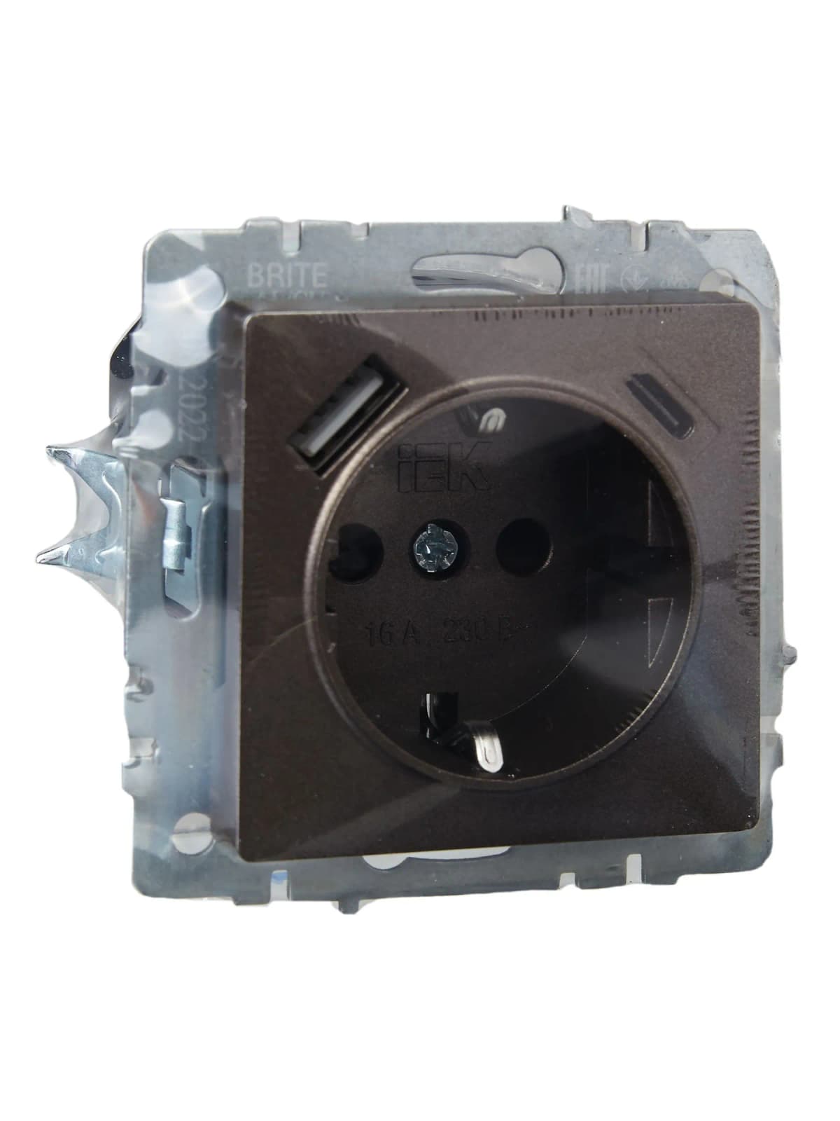 Розетка USB с заземлением и защитными шторками IEK BRITE BR-R14-16-U22-018-K45 (бронза), фото 4