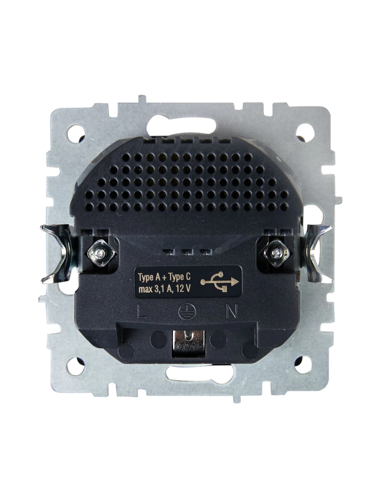 Розетка USB с заземлением и защитными шторками IEK BRITE BR-R14-16-U22-018-K46 (сталь), фото 2