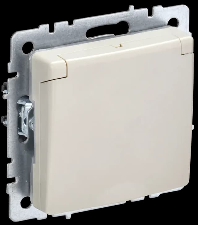 Розетка с заземлением, защитными шторками и крышкой IEK BRITE BR-R16-16-44-K10 (бежевый)