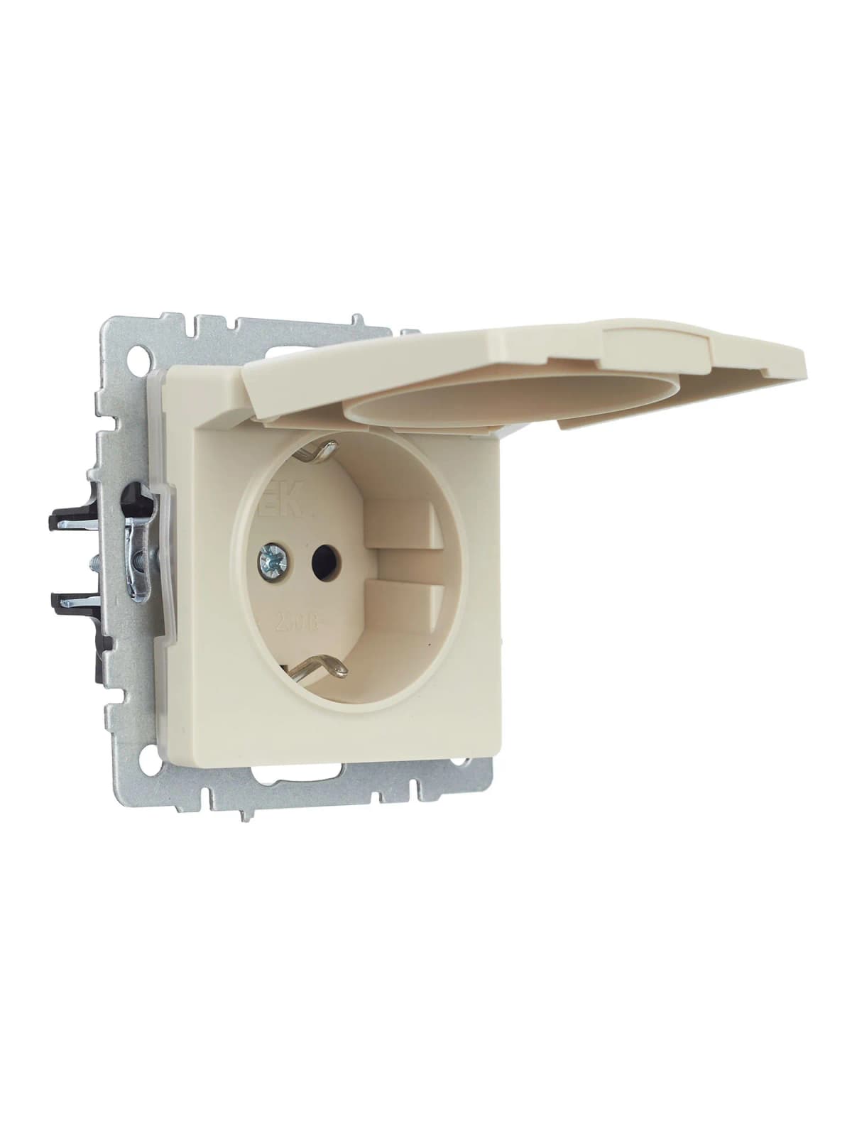 Розетка с заземлением, защитными шторками и крышкой IEK BRITE BR-R16-16-44-K10 (бежевый), фото 2