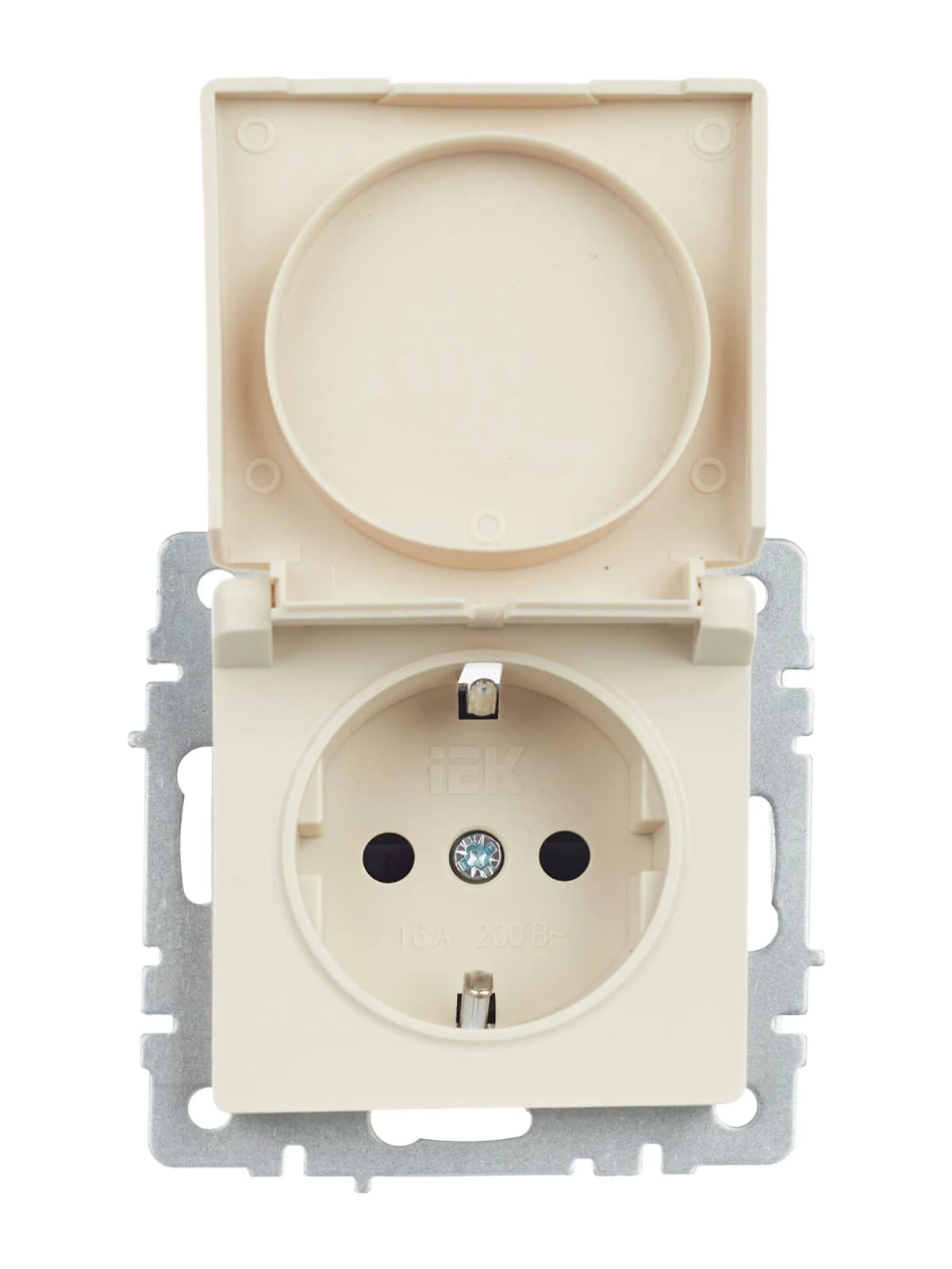Розетка с заземлением, защитными шторками и крышкой IEK BRITE BR-R16-16-44-K10 (бежевый), фото 3
