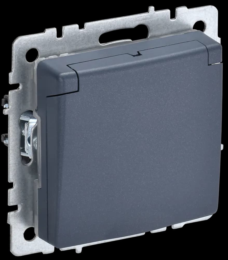 Розетка с заземлением, защитными шторками и крышкой IEK BRITE BR-R16-16-44-K35 (маренго)
