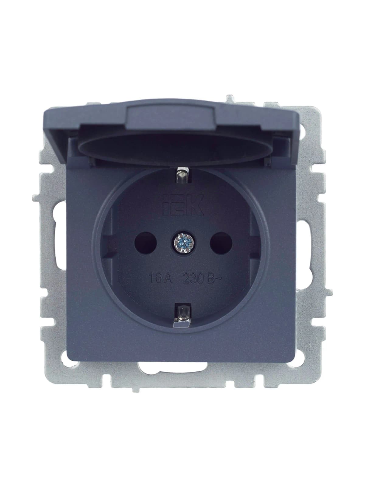Розетка с заземлением, защитными шторками и крышкой IEK BRITE BR-R16-16-44-K35 (маренго), фото 3